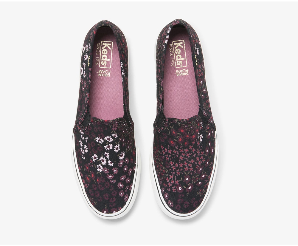 Keds Slip Ons Black/Multicolor - Washable Double Decker Floral - Womens SFTLQH-278